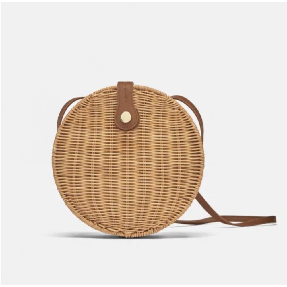 Zara Basics Round Raffia Crossbody Bag